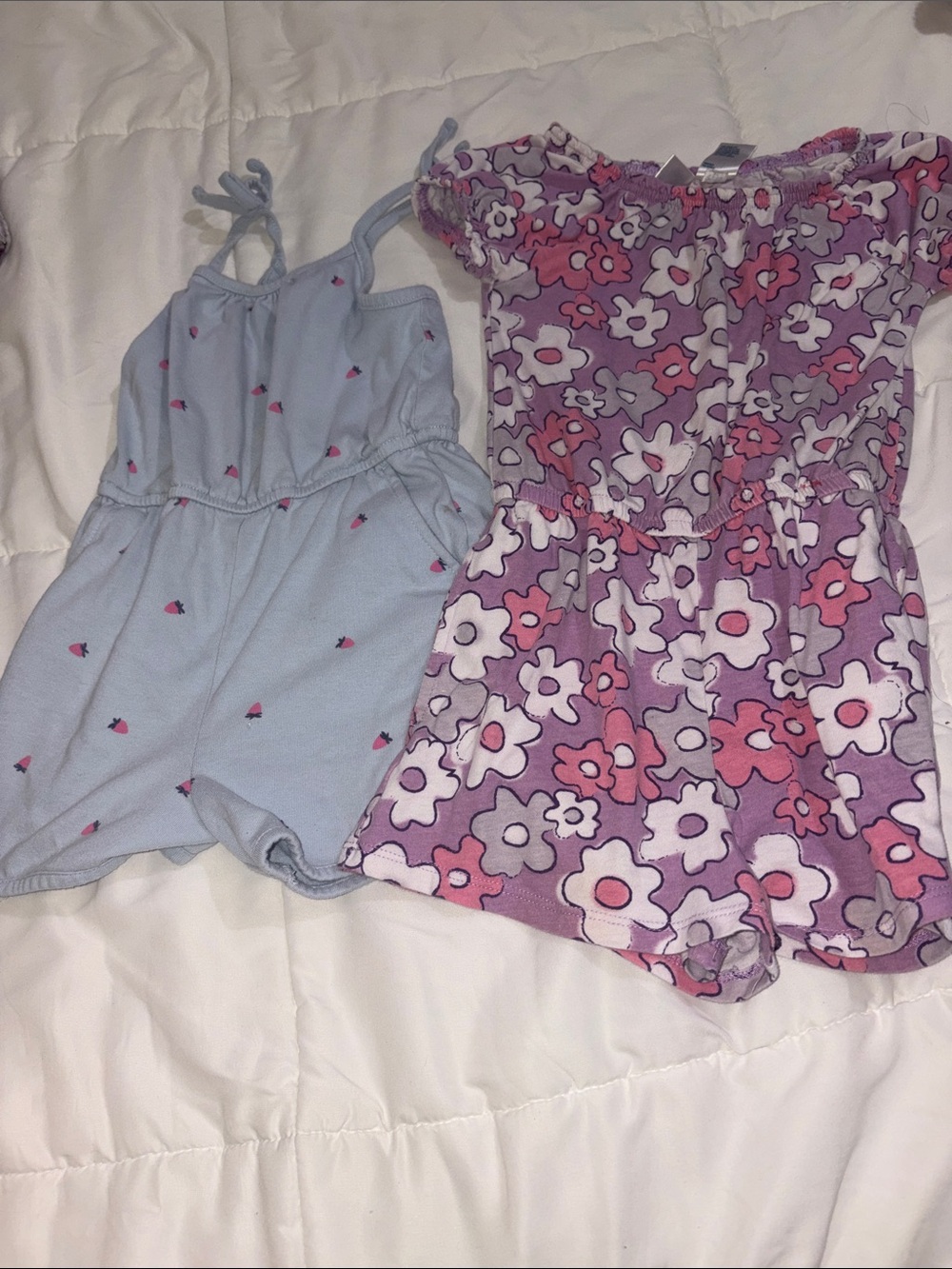 Girls Floral and Light Blue Romper Set